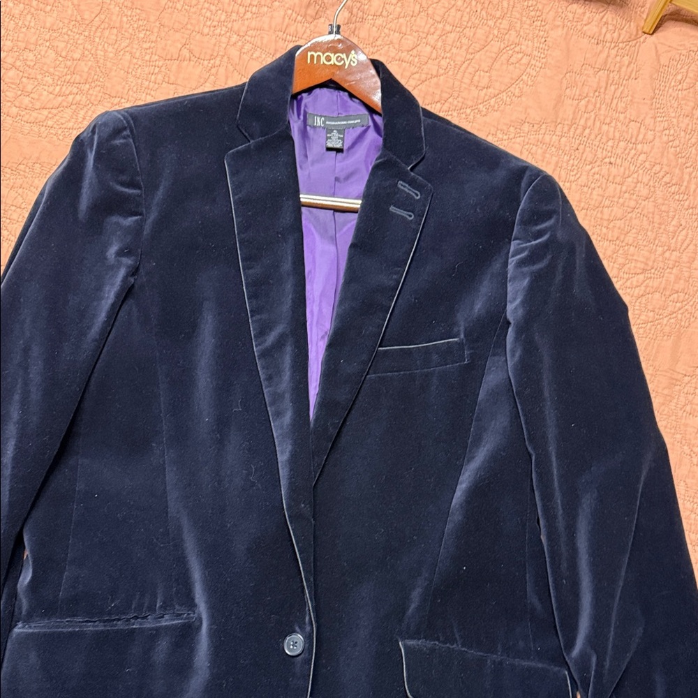 INC International Concepts Velvet Blazer in Deep Blue